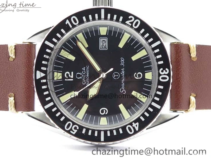 0408 Vintage Seamaster 300 Date T SS B12 Black Dial On Brown Leather Strap A2836 (Free Nylon Strap) WeatherProof 7911